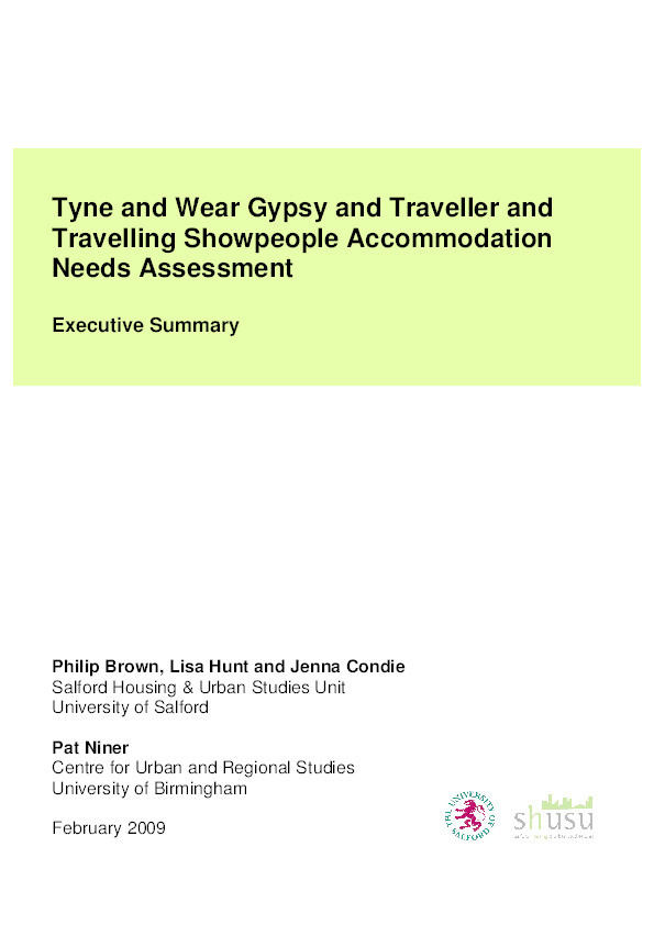 Tyne and Wear Gypsy and Traveller and Travelling Showpeople accommodation needs assessment : Executive summary Thumbnail