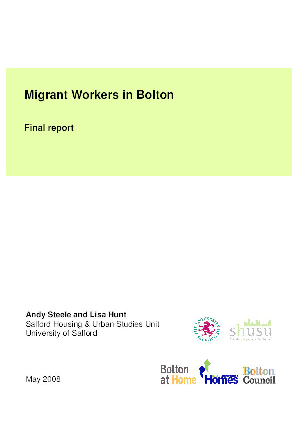Migrant workers in Bolton : Final report Thumbnail