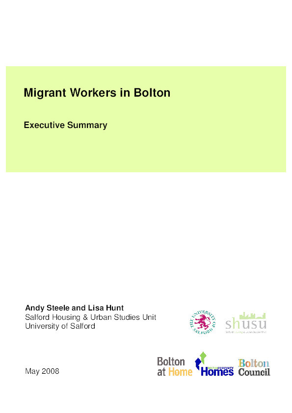 Migrant workers in Bolton : Executive summary Thumbnail