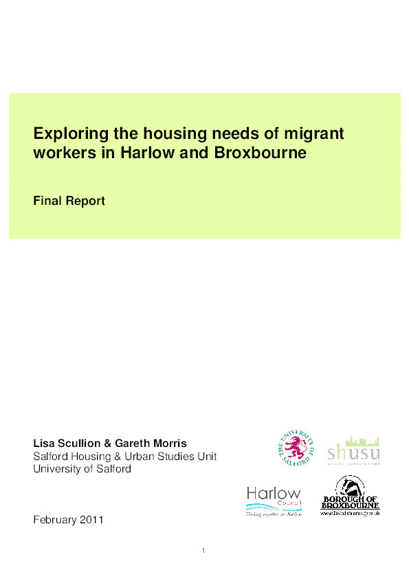 Exploring the housing needs of migrant workers in Harlow and Broxbourne : Final report Thumbnail