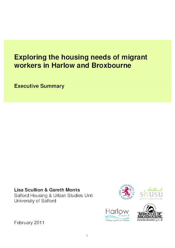Exploring the housing needs of migrant workers in Harlow and Broxbourne : Executive summary Thumbnail