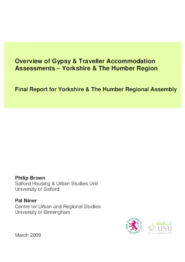 Overview of Gypsy & Traveller accommodation assessments : Yorkshire & the Humber Region : Final report for Yorkshire & the Humber Regional Assembly Thumbnail