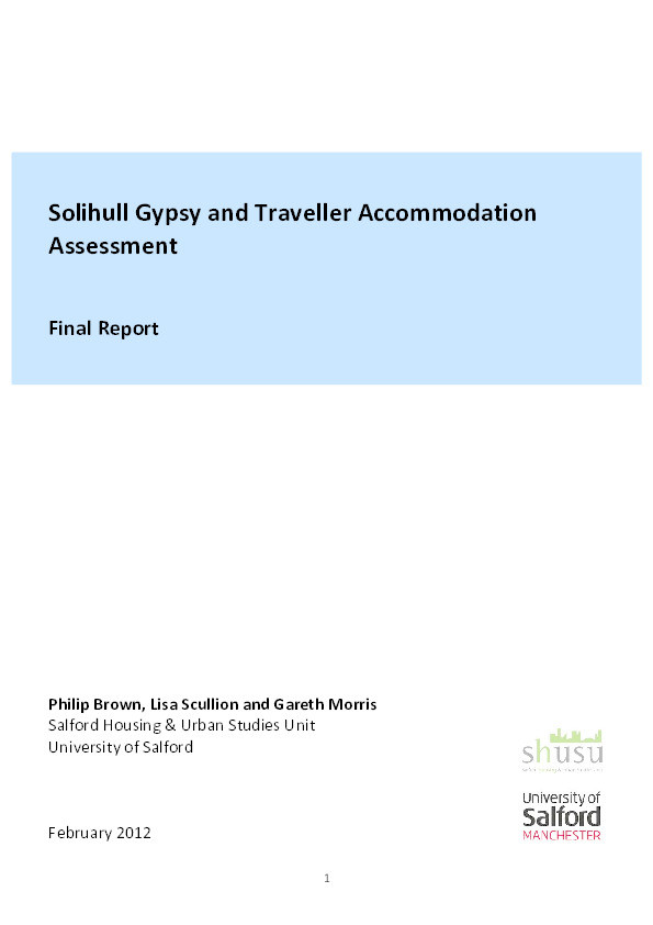 Solihull Gypsy and Traveller accommodation assessment : Final report Thumbnail