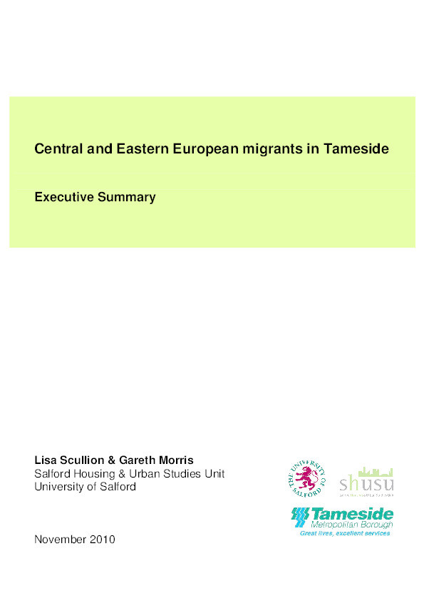 Central and Eastern European migrants in Tameside : Executive summary Thumbnail