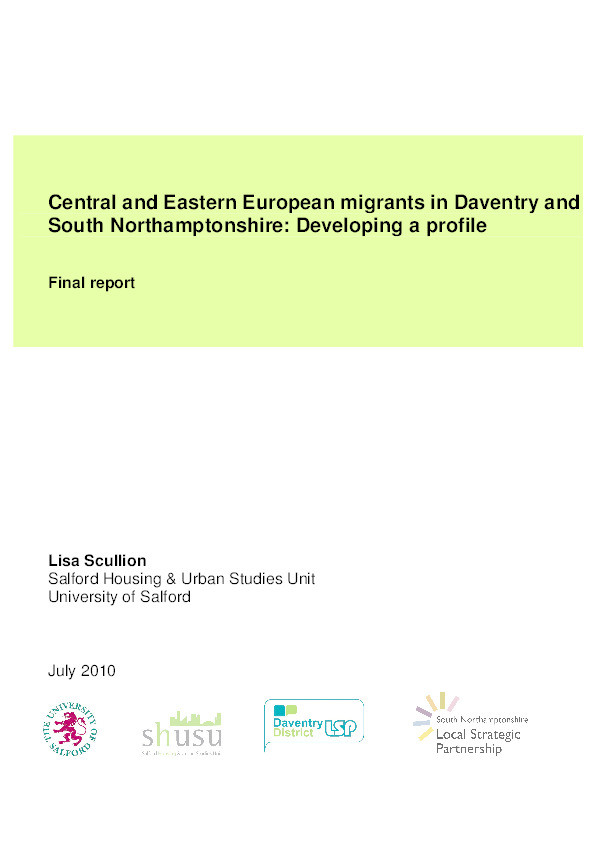 Central and Eastern European migrants in Daventry and
South Northamptonshire : Developing a profile : Final report Thumbnail