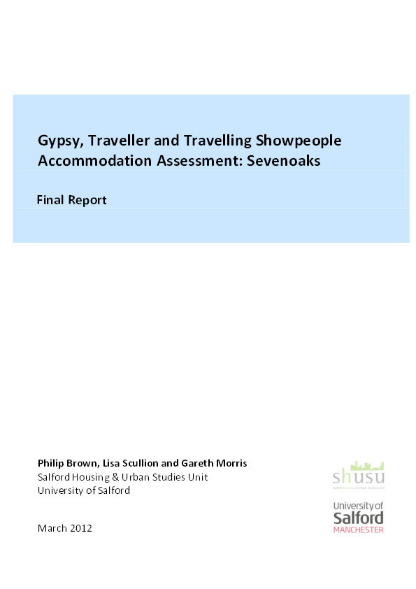 Gypsy, Traveller and Travelling Showpeople accommodation assessment : Sevenoaks : Final report Thumbnail