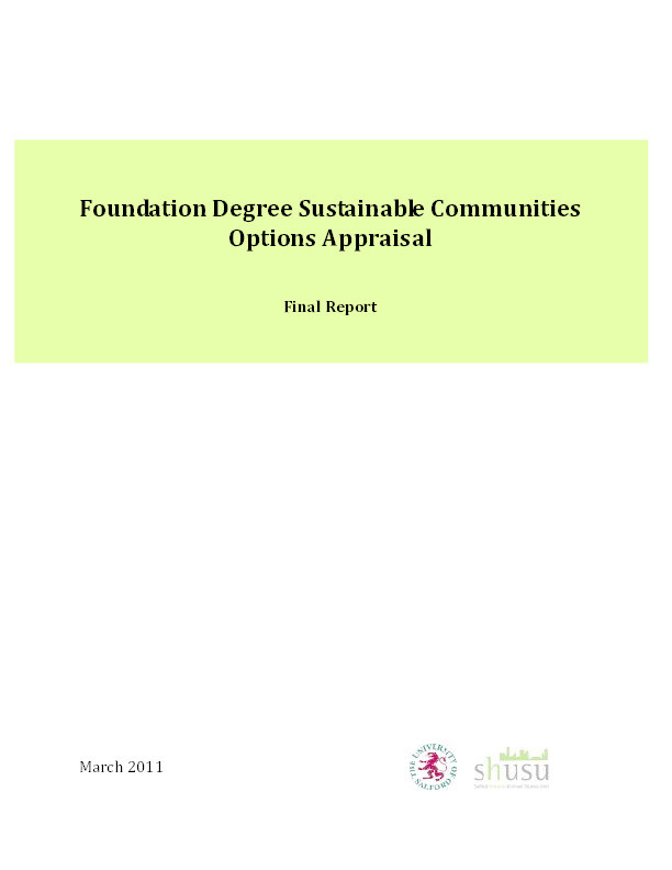 Foundation degree sustainable communities options appraisal : Final report Thumbnail