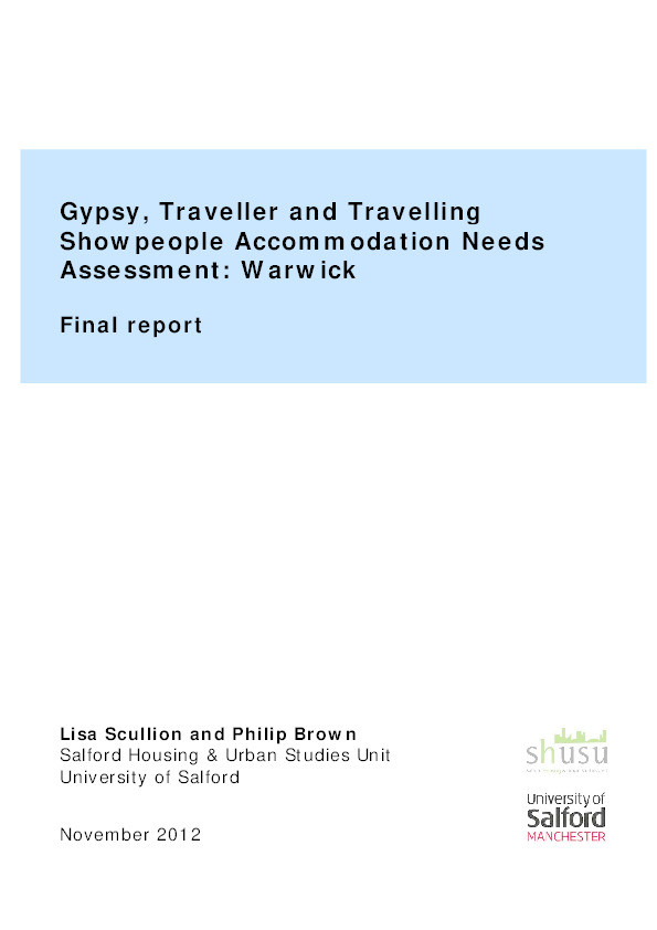 Gypsy, Traveller and Travelling Showpeople accommodation needs
assessment : Warwick : Final report Thumbnail