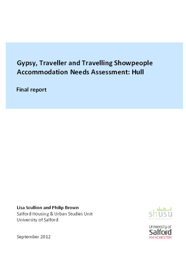 Gypsy, Traveller and Travelling Showpeople accommodation needs assessment : Hull : Final report Thumbnail