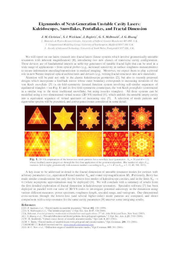 Eigenmodes of next-generation unstable cavity lasers : kaleidoscopes, snowflakes, pentaflakes, and fractal dimension Thumbnail