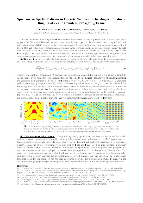 Spontaneous spatial patterns in discrete nonlinear Schrödinger equations : ring cavities and counter-propagating beams Thumbnail