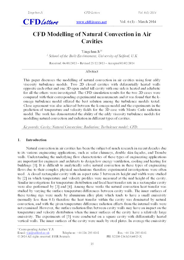 CFD modelling of natural convection in air cavities Thumbnail