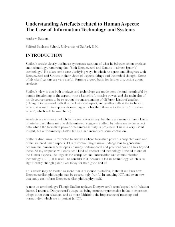 Understanding artefacts related to human aspects : 
The case of information technology and systems Thumbnail