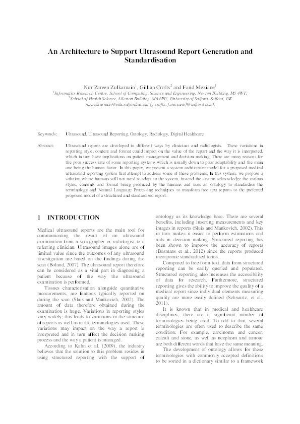 An architecture to support ultrasound report generation and standardisation Thumbnail
