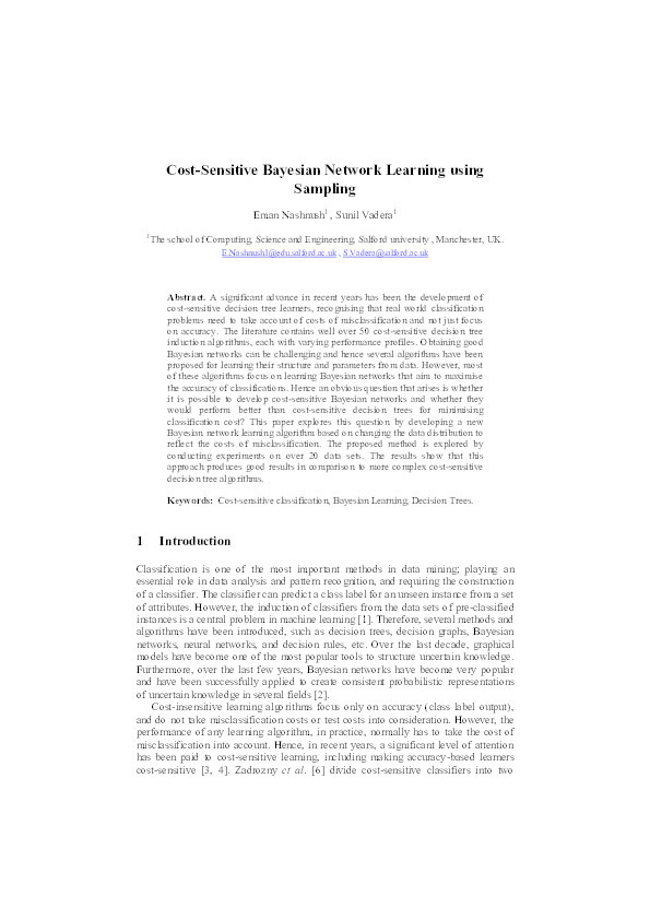 Cost-sensitive Bayesian network learning using sampling Thumbnail