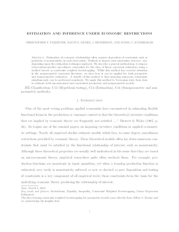 Estimation and inference under economic restrictions Thumbnail