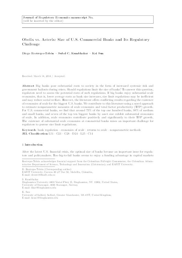 Obelix vs. Asterix : size of US commercial banks and its regulatory challenge Thumbnail