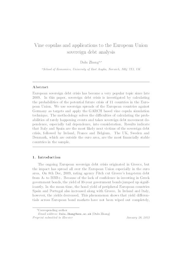 Vine copulas and applications to the European Union sovereign debt analysis Thumbnail