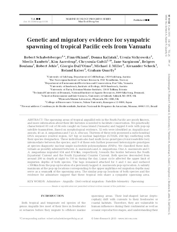 Genetic and migratory evidence for sympatric spawning of tropical pacific eels from Vanuatu Thumbnail