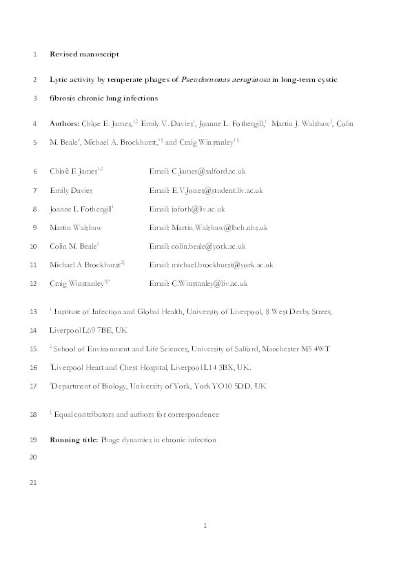 Lytic activity by temperate phages of Pseudomonas aeruginosa in long-term cystic fibrosis chronic lung infections Thumbnail
