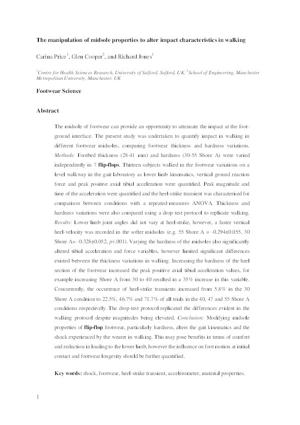 The manipulation of midsole properties to alter impact characteristics in walking Thumbnail