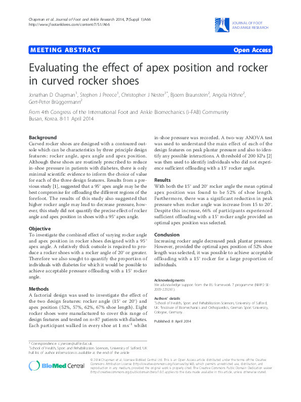 Evaluating the effect of apex position and rocker in curved rocker shoes Thumbnail