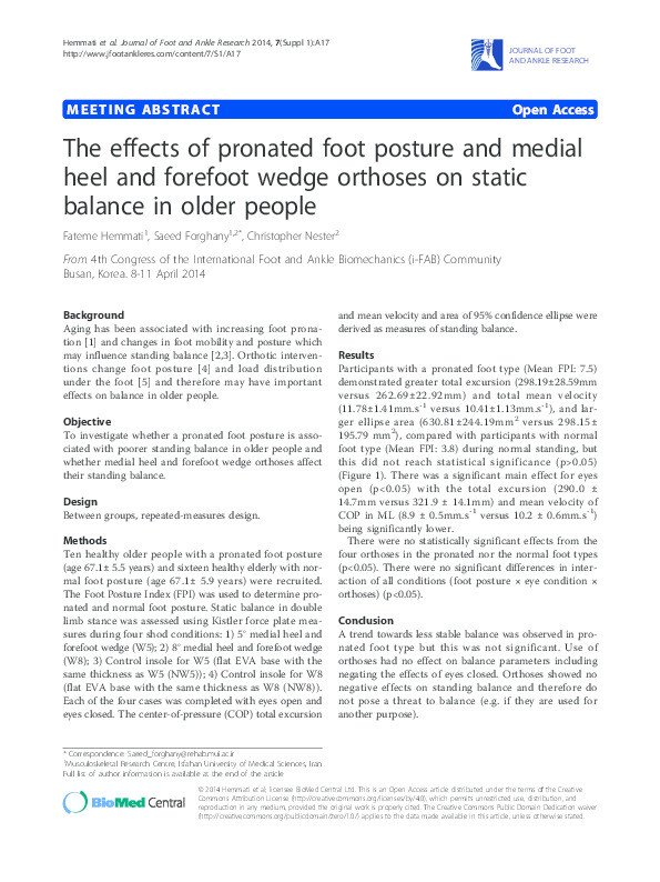 The effects of pronated foot posture and medial heel and forefoot wedge orthoses on static balance in older people Thumbnail
