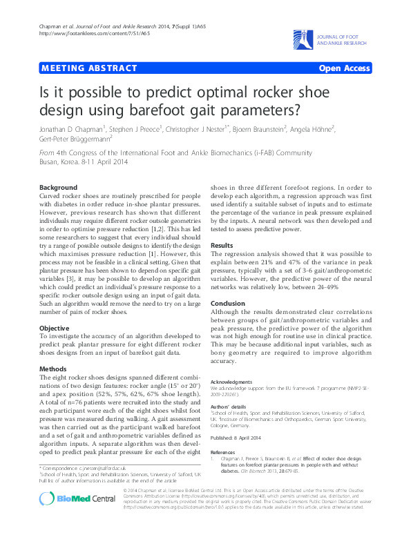 Is it possible to predict optimal rocker shoe design using barefoot gait parameters? Thumbnail