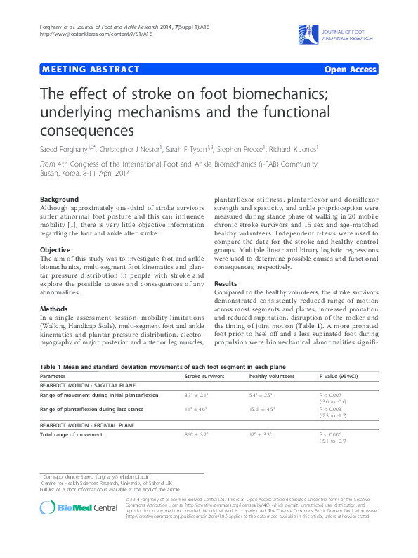 The effect of stroke on foot biomechanics; underlying mechanisms and the functional consequences Thumbnail