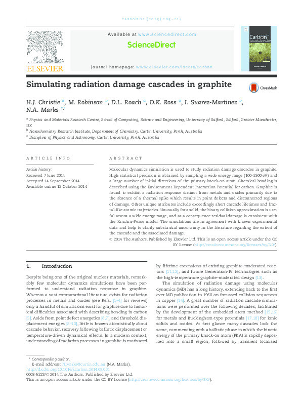 Simulating radiation damage cascades in graphite Thumbnail