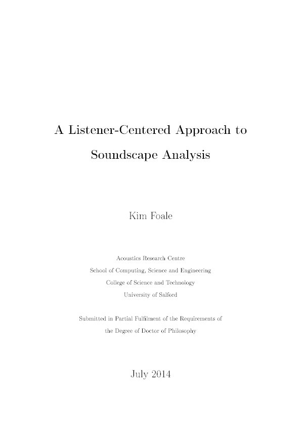 A listener-centered approach to soundscape analysis Thumbnail