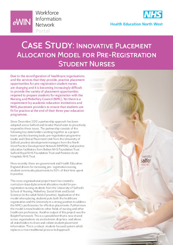 Innovative placement allocation model for pre-registration student nurses Thumbnail