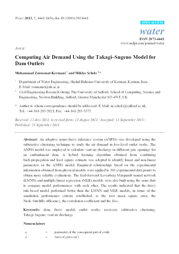 Computing air demand using the Takagi–Sugeno model for dam outlets Thumbnail
