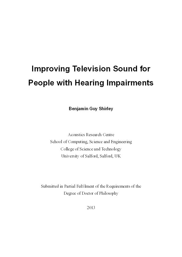Improving television sound for people with hearing impairments Thumbnail
