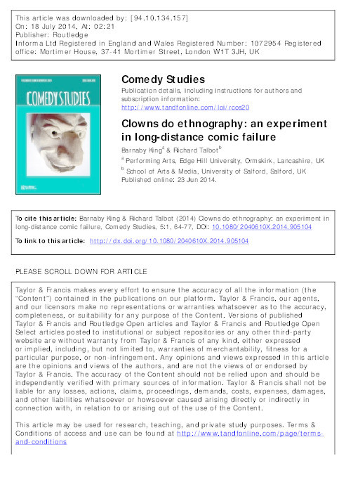 Clowns do ethnography: An experiment in long-distance comic failure Thumbnail
