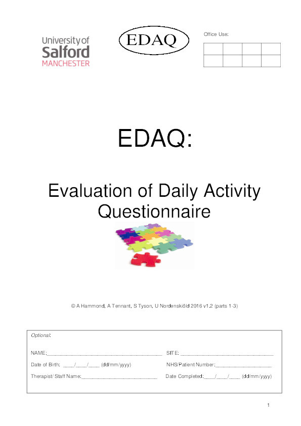 The evaluation of daily activity questionnaire: v1 (parts 1 to 3), outcome measure Thumbnail