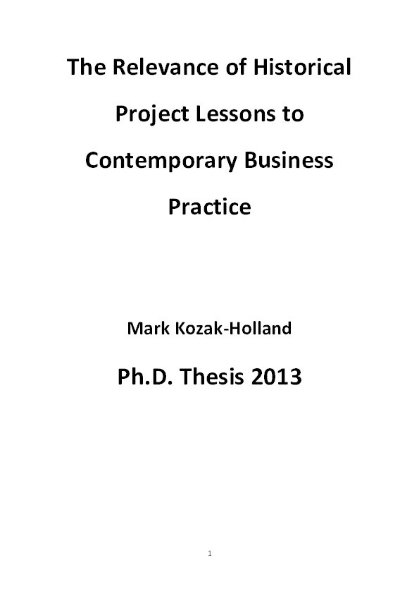 The relevance of historical project lessons to contemporary business practice Thumbnail