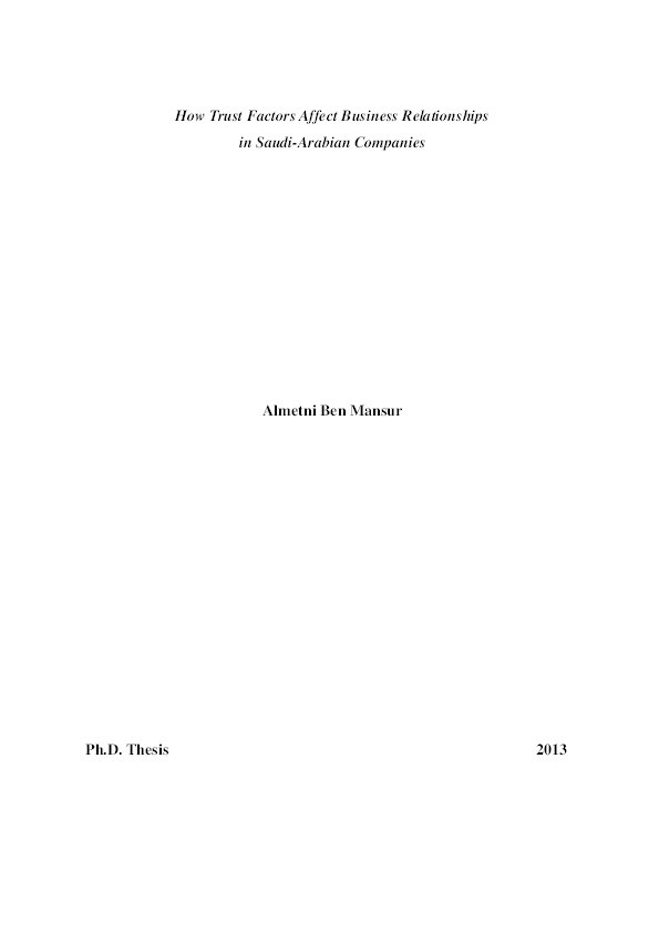 How trust factors affect business relationships 
in Saudi-Arabian companies Thumbnail