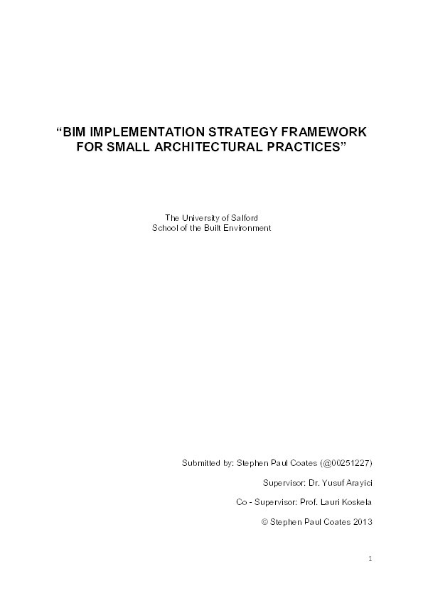 BIM implementation strategy framework for small architectural practices Thumbnail