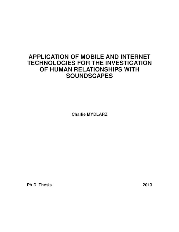 Application of mobile and internet technologies for the investigation of human relationships with soundscapes Thumbnail