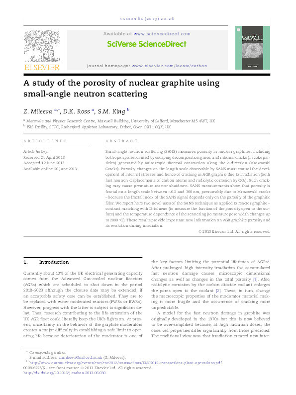 A study of the porosity of nuclear graphite using small-angle neutron scattering Thumbnail