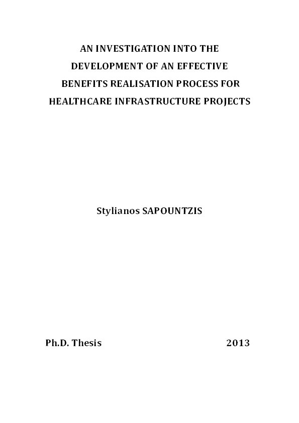 An investigation into the development of an effective benefits realisation process for healthcare infrastructure projects Thumbnail