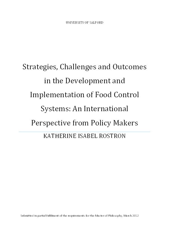 Strategies, challenges and outcomes in the development and implementation of food control systems: An international perspective from policy makers Thumbnail