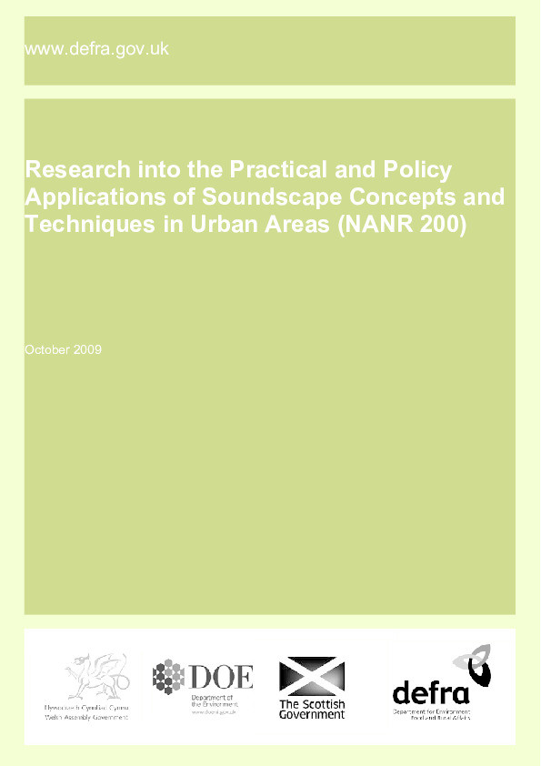 Research into the practical and policy applications of soundscape concepts and techniques in urban areas Thumbnail