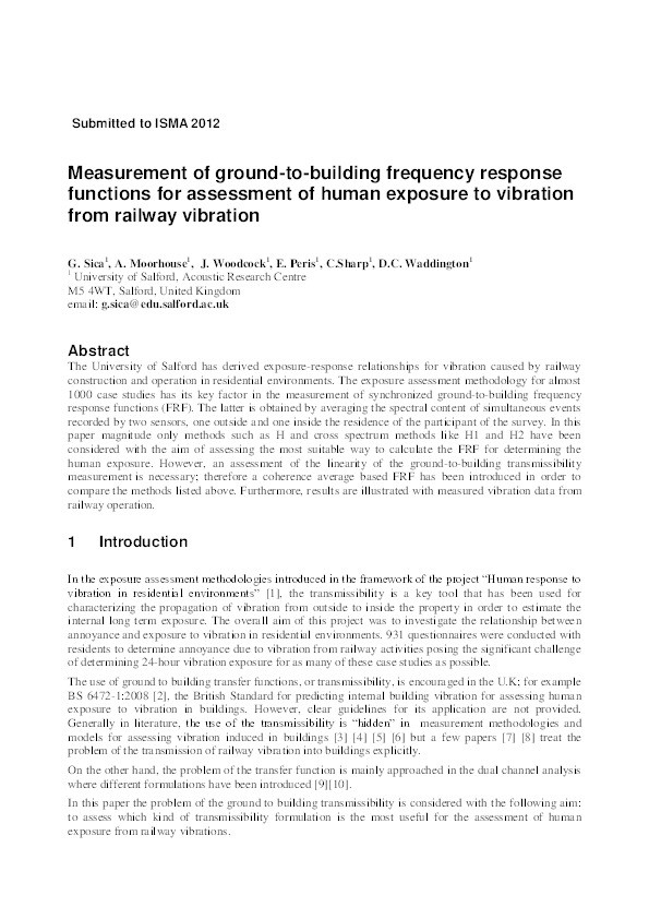 Measurement of ground-to-building frequency response
functions for assessment of human exposure to vibration
from railway vibration Thumbnail