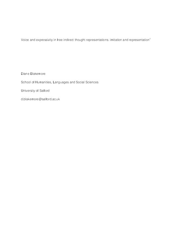 Voice and expressivity in free indirect thought representations : imitation and representation Thumbnail
