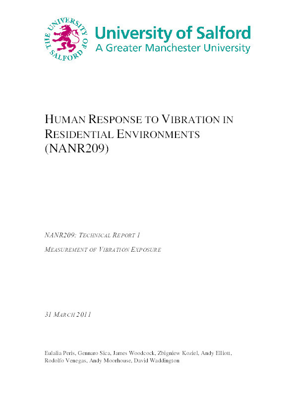 Human response to vibration in residential environments, technical report 1 : measurement of vibration exposure Thumbnail