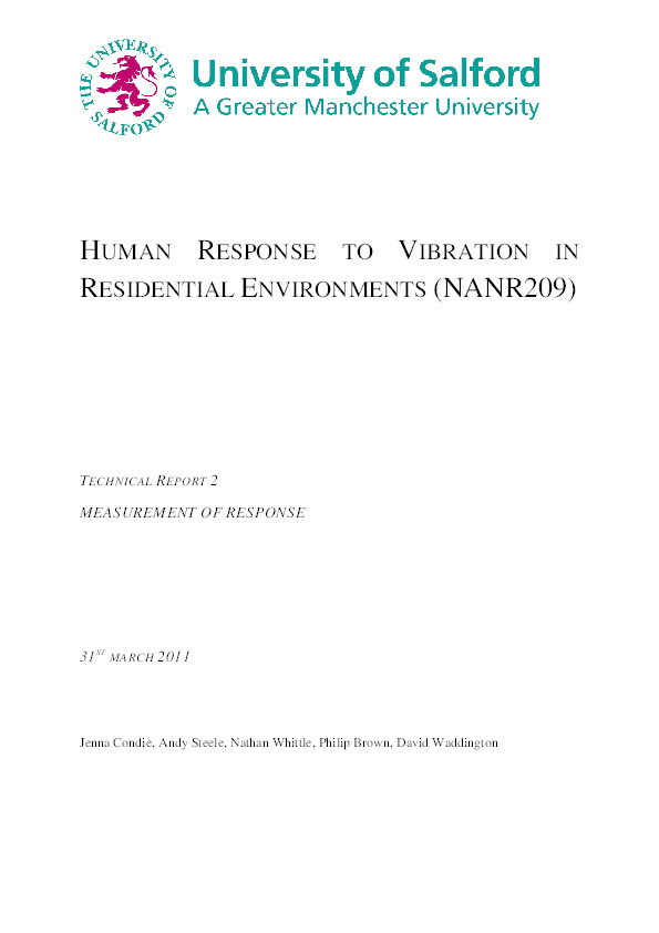 Human response to vibration in residential environments (NANR209), technical report 2: measurement of response Thumbnail