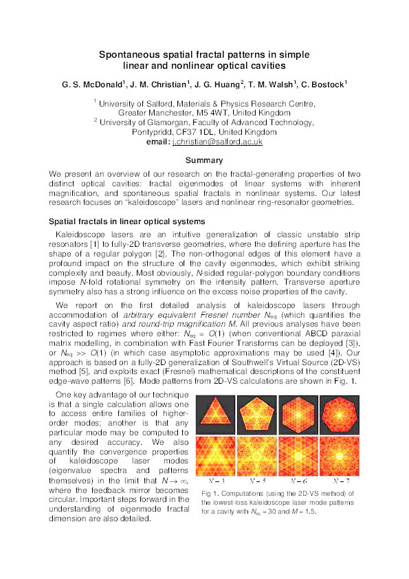 Spontaneous spatial fractal patterns in simple
linear and nonlinear optical cavities Thumbnail