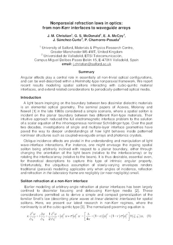 Nonparaxial refraction laws in optics:
from non-Kerr interfaces to waveguide arrays Thumbnail